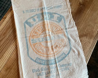 Vintage Salt Lake City Sugar Sack: Primitive Farmhouse Decor