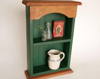 Vintage Green Wall Mounted Spice Rack, Farmhouse Cabinet