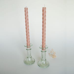 Recycled Green Glass Candlestick Holders: Coastal Nautical Decor