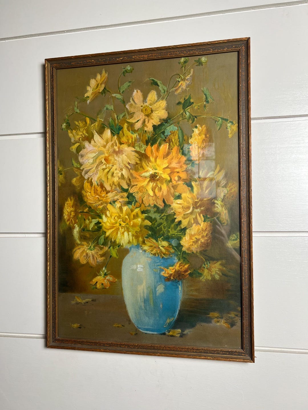 Large Vintage Floral Framed Artwork, Vintage Peony Artwork, Vintage ...