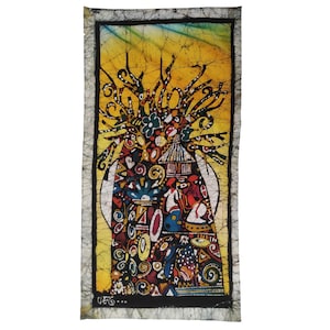 BATIK from Mozambique, African batik, ethnic painting, painting, African art, ethnic decoration, African fabric, tree of life, africa life