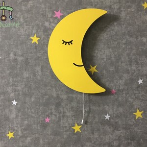 Crescent Moon for Nursery Light, Wooden Wall Lamp, Kids Room Lamp, Nursery Decor, Baby Shower Gift, Children Bedroom Lamp Yellow