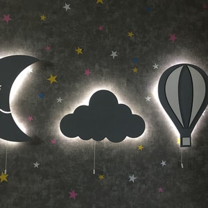 Gray Crescent Moon for Nursery Decor Lamp Set, Kids Room Cloud Night Light, Child Bedroom Decoration Lamp Set, Moon Lamp, Daughter Gifts