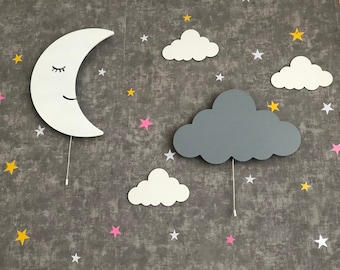 Night Light For Kids, Moon Night Light, Girl Nursery Decor, Cloud Kids Night Light, Nursery Wall Light, Kids Room Decor, First Birthday Gift