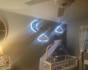 Kids Bedside Light, Kids Room Lamp Set | 1 Moon + 2 Clouds Light Set | Baby Room Wall Decor, Toddler Bedroom Decor Lamp, 3PCs Set