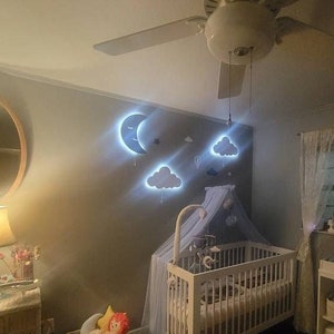Kids Bedside Light, Kids Room Lamp Set | 1 Moon + 2 Clouds Light Set | Baby Room Wall Decor, Toddler Bedroom Decor Lamp, 3PCs Set
