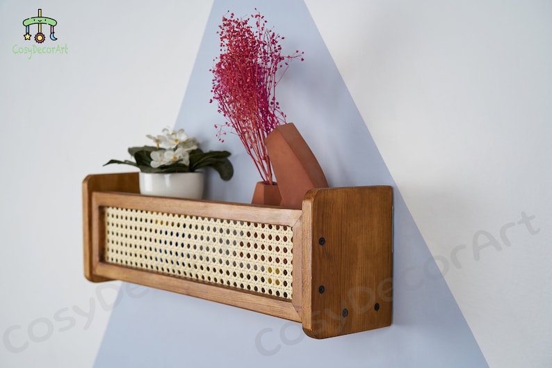 Nursery Rattan Shelf Floating Cane Bookshelf Kids Bookshelf Etsy