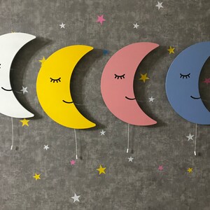 Crescent Moon for Nursery Light, Wooden Wall Lamp, Kids Room Lamp, Nursery Decor, Baby Shower Gift, Children Bedroom Lamp image 2