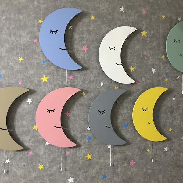 Crescent Moon for Nursery Light, Wooden Wall Lamp, Kids Room Lamp, Nursery Decor, Baby Shower Gift, Children Bedroom Lamp