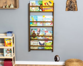 Handmade Walnut Stain Montessori Bookshelf, Nursery Decor