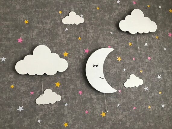 Lampada Da Parete A Forma Di Luna Addormentata Con Sorpresa, Diametro 45 Cm, Illuminazione Notturna Per Cameretta Bambini, Best Seller - 4