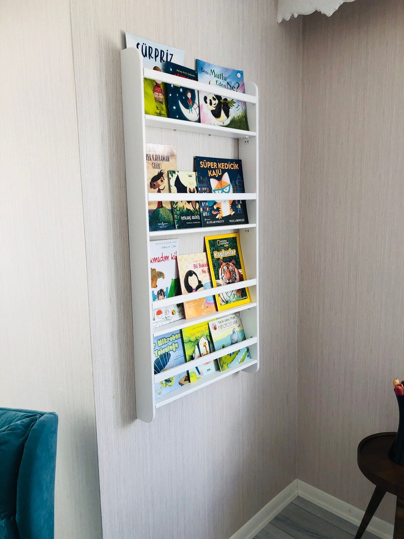 White Bookshelf Living Room Wall Mounted White Color Etsy