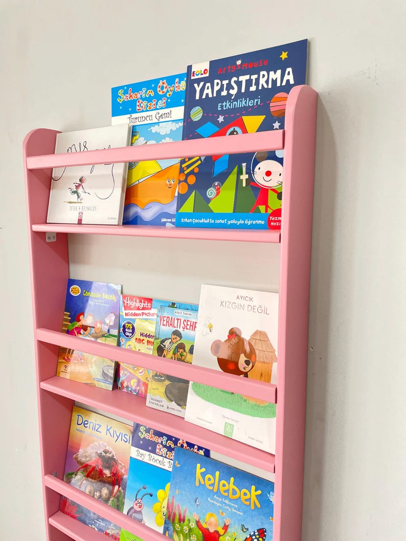 Pink Montessori Bookshelf: Handmade Wooden Book Organizer - Etsy