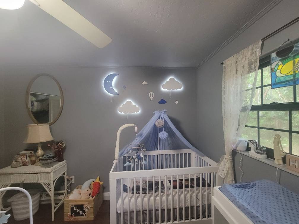 Nursery Wall Light, Kids Room Lighting /1 MOON 2 CLOUDS/ Baby Room Wall  Decor,toddler Bedroom Decor Lamp 3pcs Set 