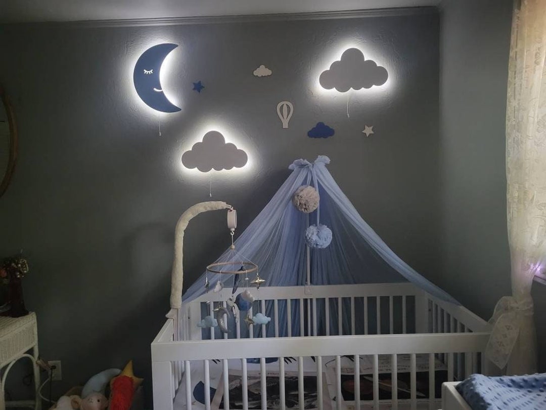 Nursery Wall Light Kids Room Lighting /1 Moon 2 Clouds/ - Etsy
