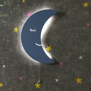 Crescent Moon for Nursery Light, Wooden Wall Lamp, Kids Room Lamp, Nursery Decor, Baby Shower Gift, Children Bedroom Lamp zdjęcie 9