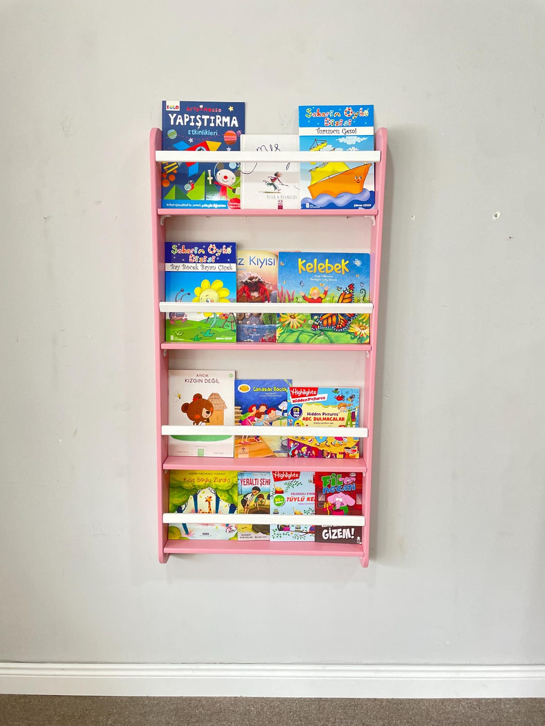 White and Pink Color Bedtime Story Bookshelf, Wall Mounted Girl ...