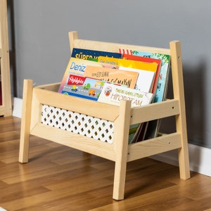 Natural Kids Montessori Bookshelf - Kids Room Book Storage - Children Book Display - Front Facing Walnut Bookshelves - Kids Decor Furniture