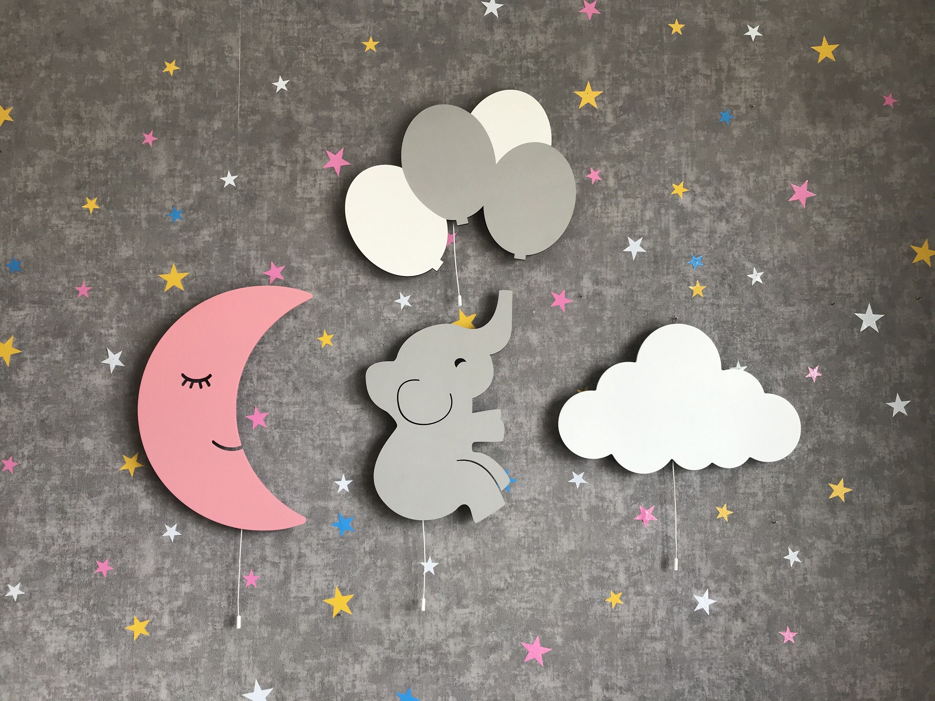 Nursery Wall Light Elephant, Cloud Wall Light, Baby Elephant Lamp, Kids Room Light, Baby Shower Gift, Nursery Cloud Decor,Kids Room Decor