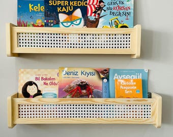 Zestaw wiszących półek rattanowych, wystrój pokoju dziecięcego w stylu boho, regał na książki Montessori, 1 szt.