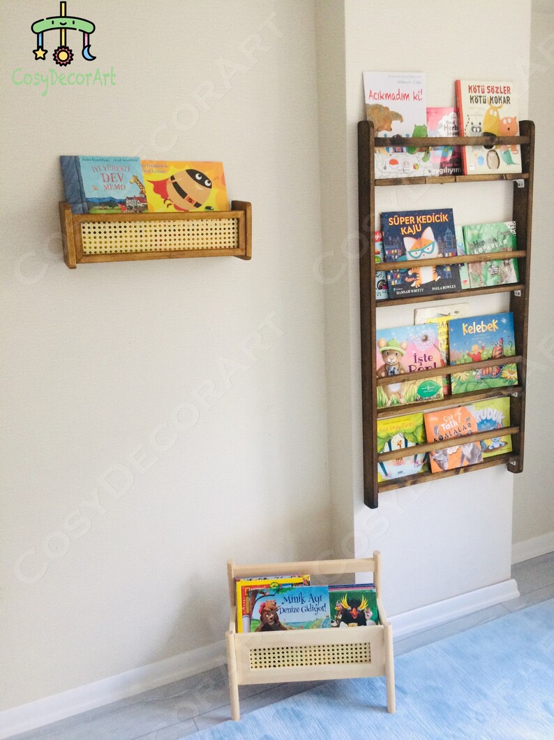 Montessori Bookshelf Nursery Book Stand Rattan Kids Etsy
