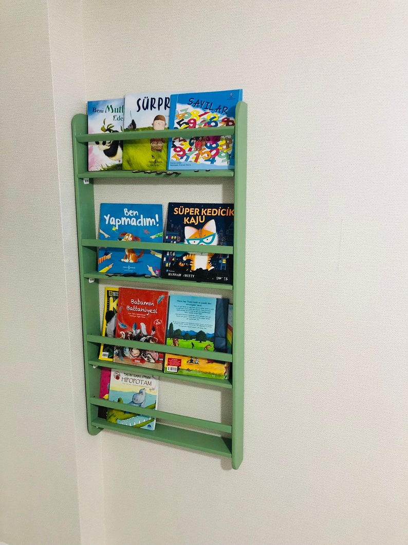 Montessori Pale Green Bookshelf White Space Saver Nursery Etsy