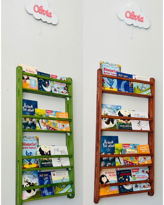 Wall Mounted 4 Shelves Space Saver Kids Bookshelf Montessori Book