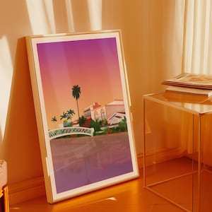 affiche Venice canal sunset, illustration californienne, poster déco voyage, affiche paysage Californie, idée cadeau voyageur, dopamine déco