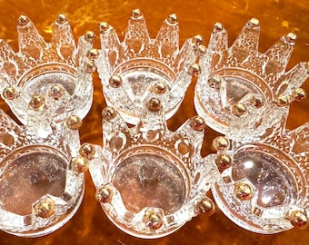 Crystal Crown Candle Holder & Jewelry Dish  Gold Tip Royal Trinket Bowl Princess Vanity Decor – Luxury Gift Catchall set of 6