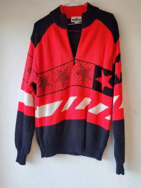 Vintage Obermeyer Sport Wool Blend Sweater Red Bla