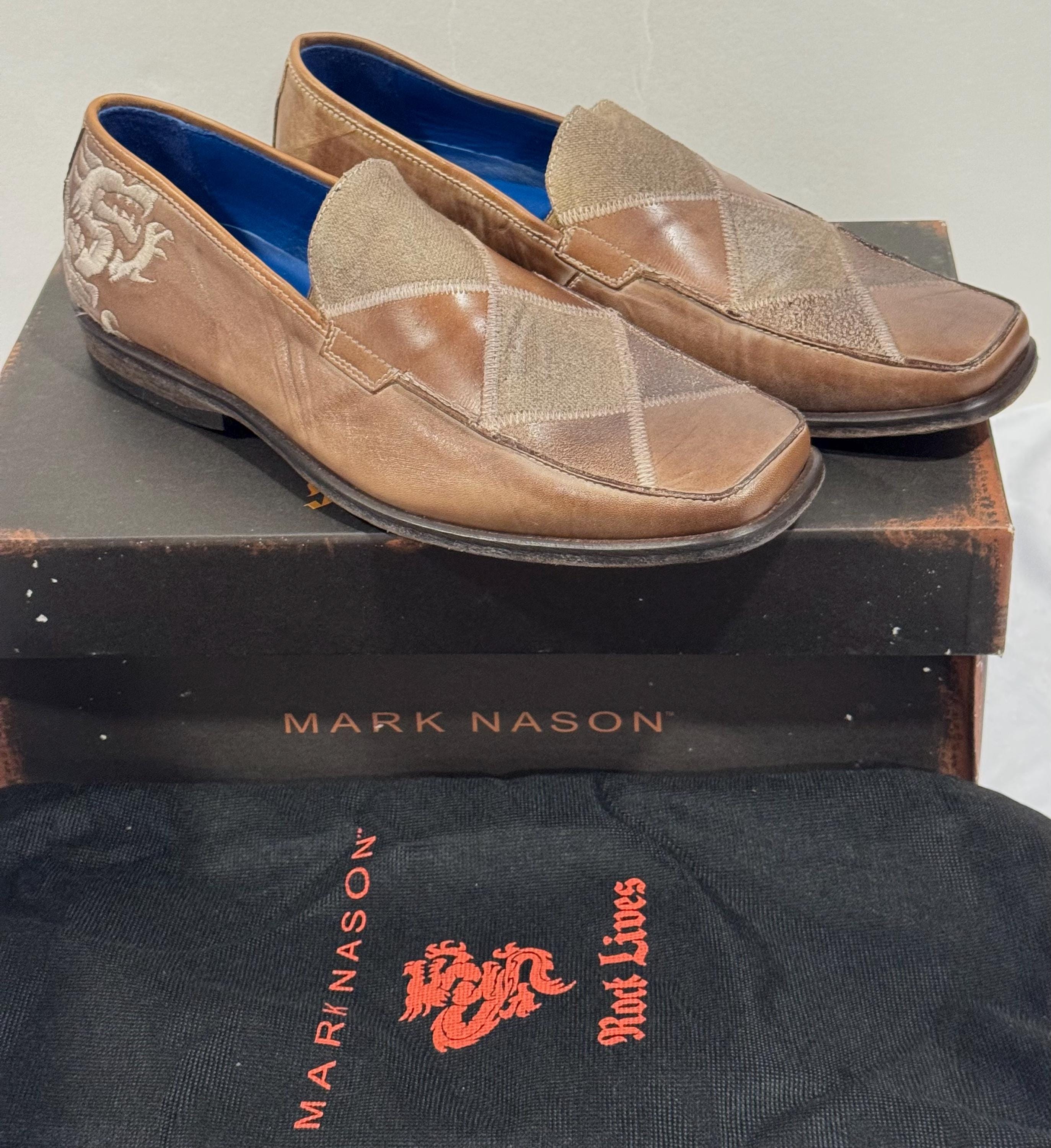 Mark Nason Leather Loafers Morningstar Tan Embossed Sole 