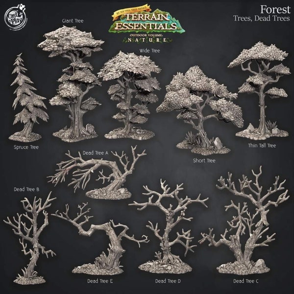 Terreno forestale | Alberi, alberi morti | Elementi essenziali del terreno | Lancia e gioca | Terreno da tavolo da 32 mm stampato in 3D