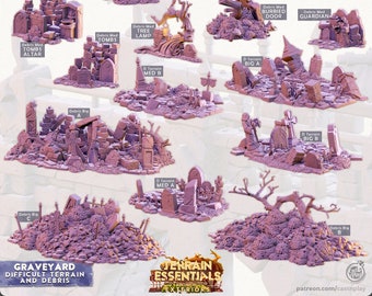 Difficult Terrain & Debris | Graveyard Ruins | Terrain Essentials | Exteriors | Cast 'n Play | 3D Printed Tabletop Terrain