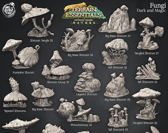 Fungi Dark and Magic Terrain | Terrain Essentials | Cast &#39;n Play | 3D printed 32mm Tabletop Terrain