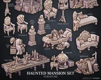 Furniture | Haunted Mansion Set | Interiors | Cast 'n Play | 3D printed 32mm Tabletop Terrain