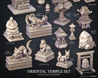 Statues & Bits | Oriental Temple Set | Interiors | Cast 'n Play | 3D printed 32mm Tabletop Terrain