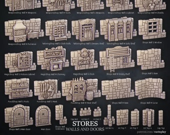 Store Walls and Doors | Store Set | Interiors | Cast 'n Play | 3D printed 32mm Tabletop Terrain
