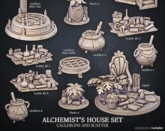 Cauldrons and Scatter | Alchemist's House Set | Interiors | Cast 'n Play | 3D printed 32mm Tabletop Terrain