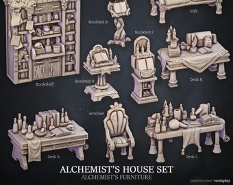 Alchemist's Furniture | Alchemist's House Set | Interiors | Cast 'n Play | 3D printed 32mm Tabletop Terrain