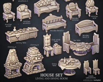 Living and Dining Room | House Set | Interiors | Cast &#39;n Play | 3D printed 32mm Tabletop Terrain