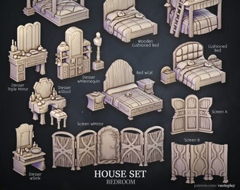 Bedroom | House Set | Interiors | Cast 'n Play | 3D printed 32mm Tabletop Terrain