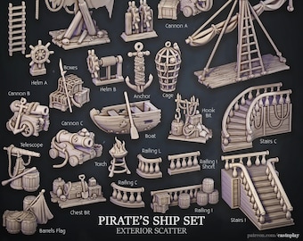 Exterior Scatter | Pirate&#39;s Ship Set | Interiors | Cast &#39;n Play | 3D printed 32mm Tabletop Terrain
