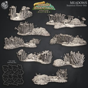 Meadows Terrain | Seamless Flower Bits | Terrain Essentials | Cast &#39;n Play | 3D printed 32mm Tabletop Terrain