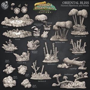 Bonheur oriental | Fleurs, bambous et étangs | L'essentiel du terrain | Cast 'n Play | Terrain de table 32 mm imprimé en 3D