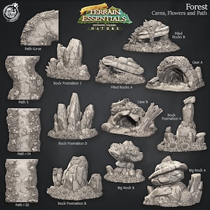 Forest Terrain | Caves, Flowers & Path | Terrain Essentials | Cast 'n Play | 3D printed 32mm Tabletop Terrain