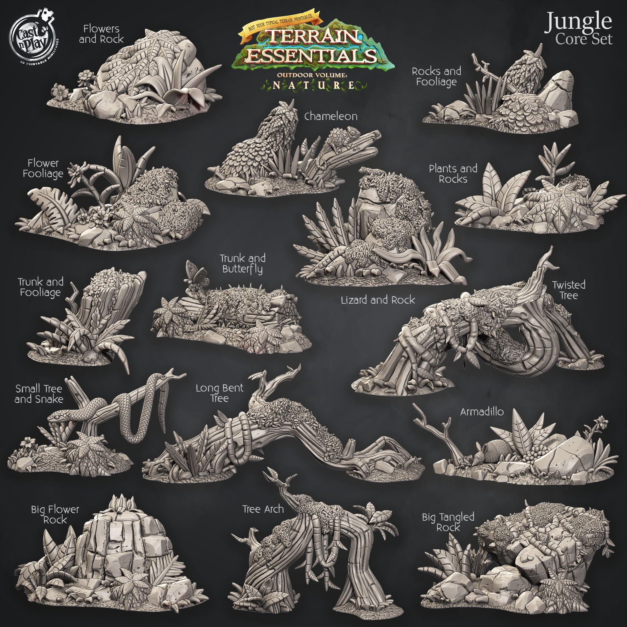 Jungle Terrain | Terrain Essentials | Cast 'n Play | 3D printed 32mm Tabletop Terrain