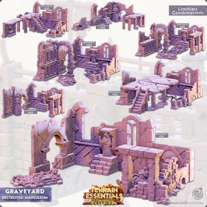 Modular Destroyed Mausoleum | Graveyard Ruins | Terrain Essentials | Exteriors | Cast &#39;n Play | 3D Printed Tabletop Terrain