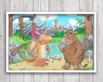 Gruffalo And Friends Print | Julia Donaldson Inspired Art | Zog | Room on the Broom | Stick Man | Snail And The Whale | Childrens Room |