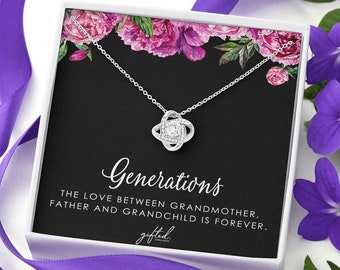 Mothers Day Gifts for Grandma, Three Generations Necklace Gift for Grandma, Father, and Son or Daughter, Birthday Gift for Grandma Nana