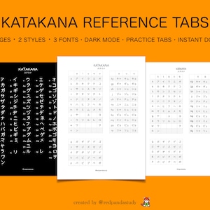 Katakana Reference Tabs - Japanese language learning - Printable digital worksheet - Study learn - Katakana and Kanji - JLPT - Home Decor
